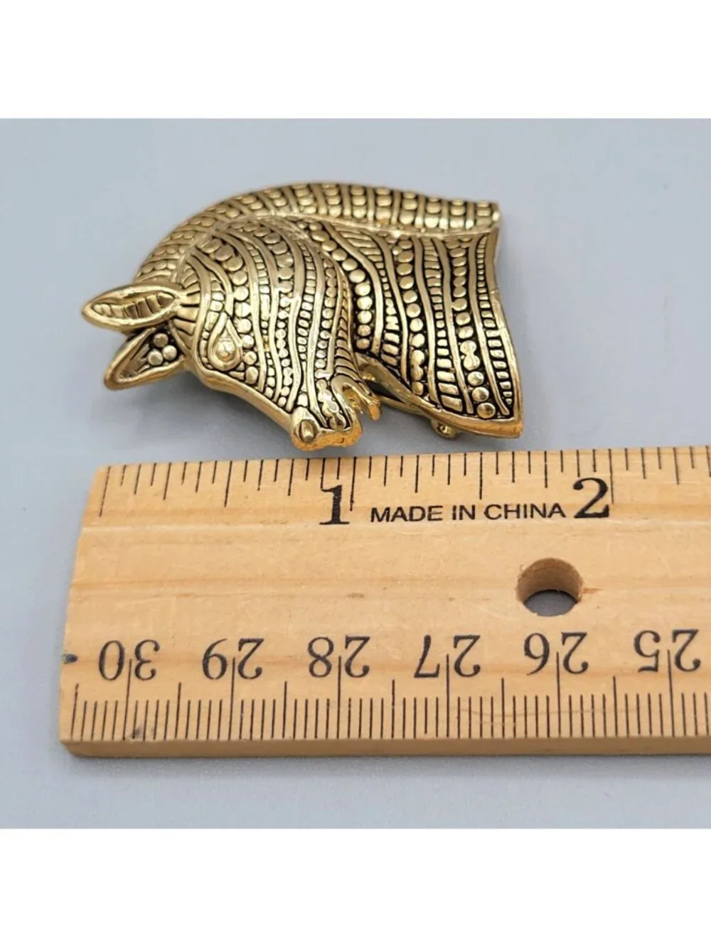 Gold Tone Horse Head Boho Brooch Western Fashion Textured Pattern